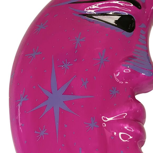 Ceramic Talavera Crescent Moon Hot Pink Fuschia & Purple Wall Decor 10" x 8" - Picture 3 of 10